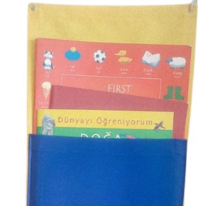 Askılı Kumaş Kitaplık Sarı-Lacivert